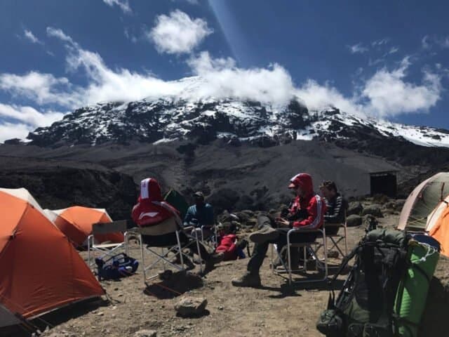 Trekkers on a high ridge illustrating route choice